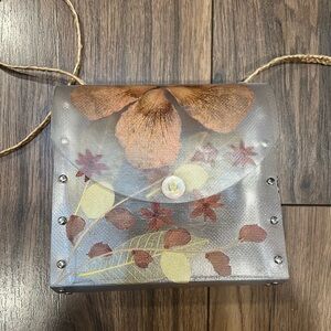 Vintage Organique Clear Pressed Flowers Crossbody Purse Bag